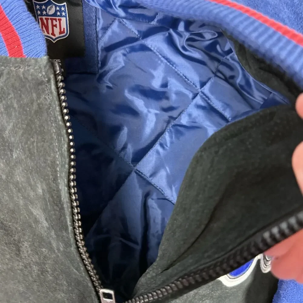 Vintage New York Giants Suede Leather Jacket XL NFL Team Apparel Full Zip Y2K